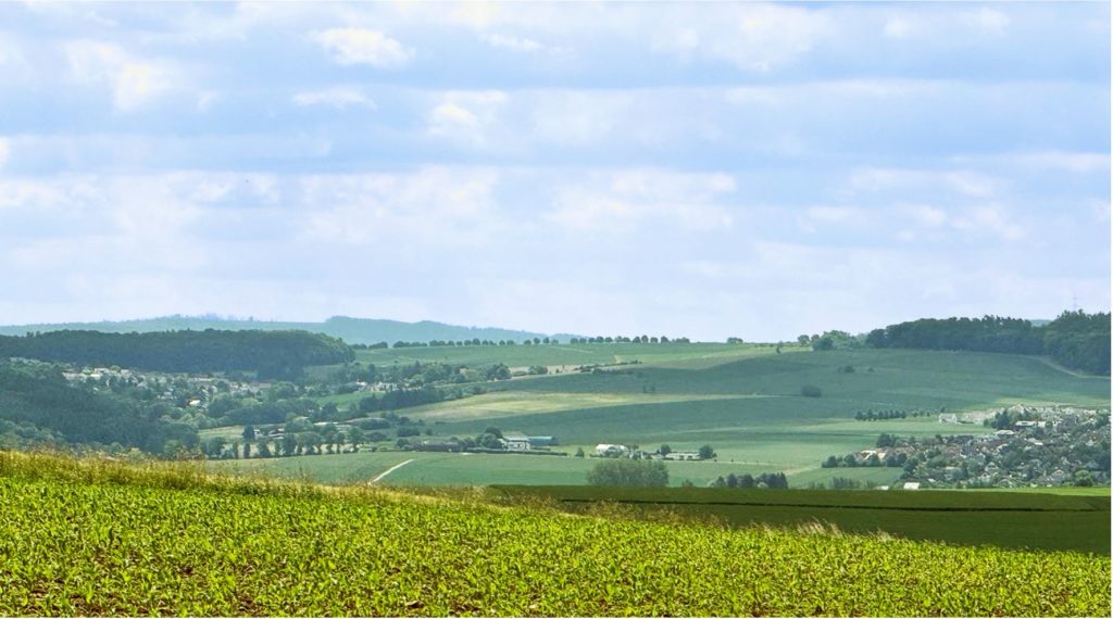 Blick über den Goldenen Grund und seine Fehler unter leicht bewölktem Himmel.